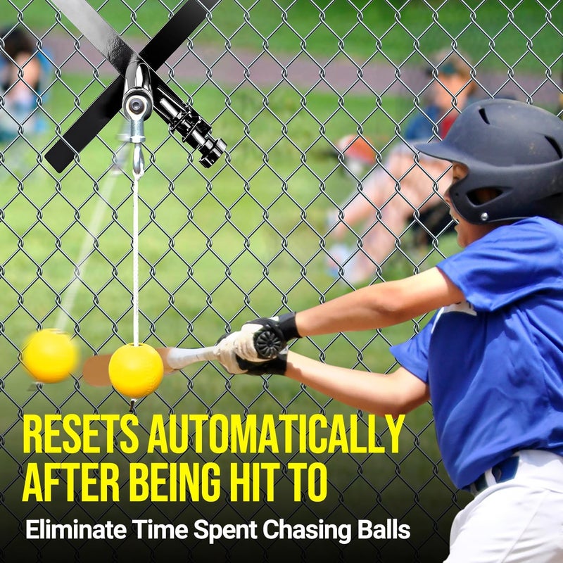 PLAYAPUT Portable Baseball Swing Trainer with The Tethered Ball,Premium Hitting/Batting Trainer System for Baseball and Softball,Easy Setup On Fence Hitting Trainer,Swing Trainer with Auto Reset - Image 4